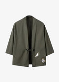 Veste Kimono Kaki Lin Grues Japonaise