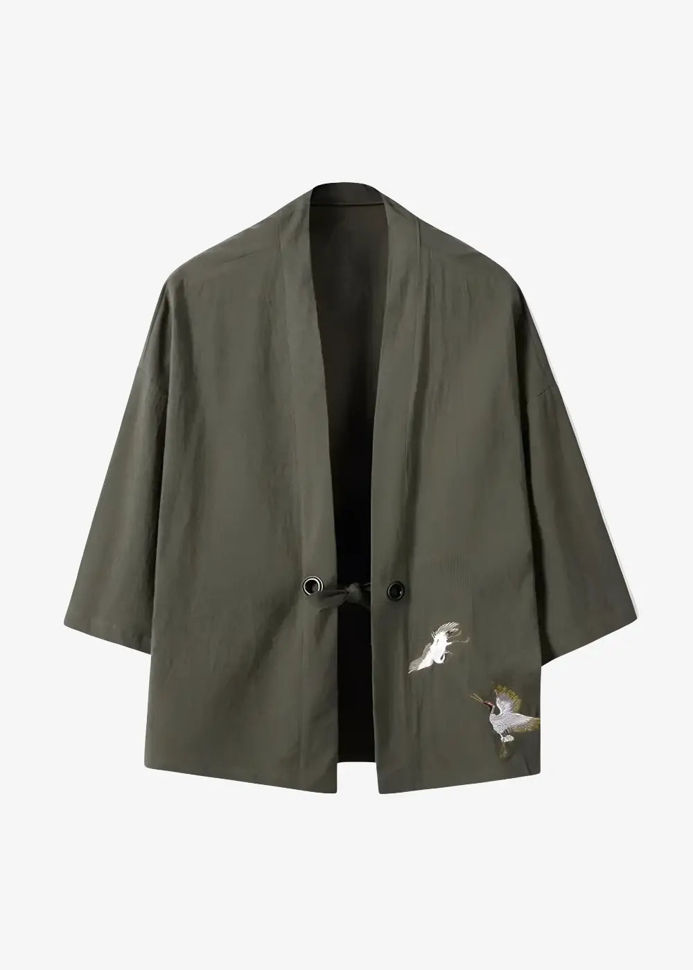 Veste Kimono Kaki Lin Grues Japonaise