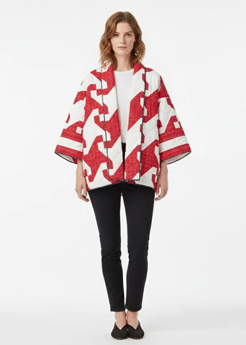 Veste Kimono Matelassée Rouge et Blanc