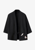 Veste Kimono Noire en Lin Grues Japonaise