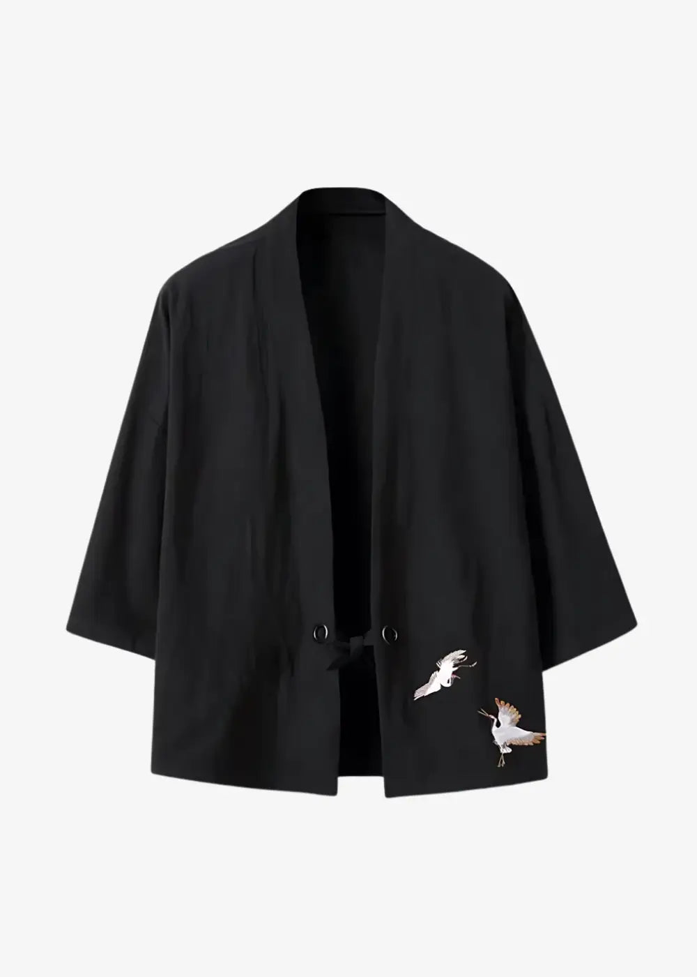 Veste Kimono Noire en Lin Grues Japonaise