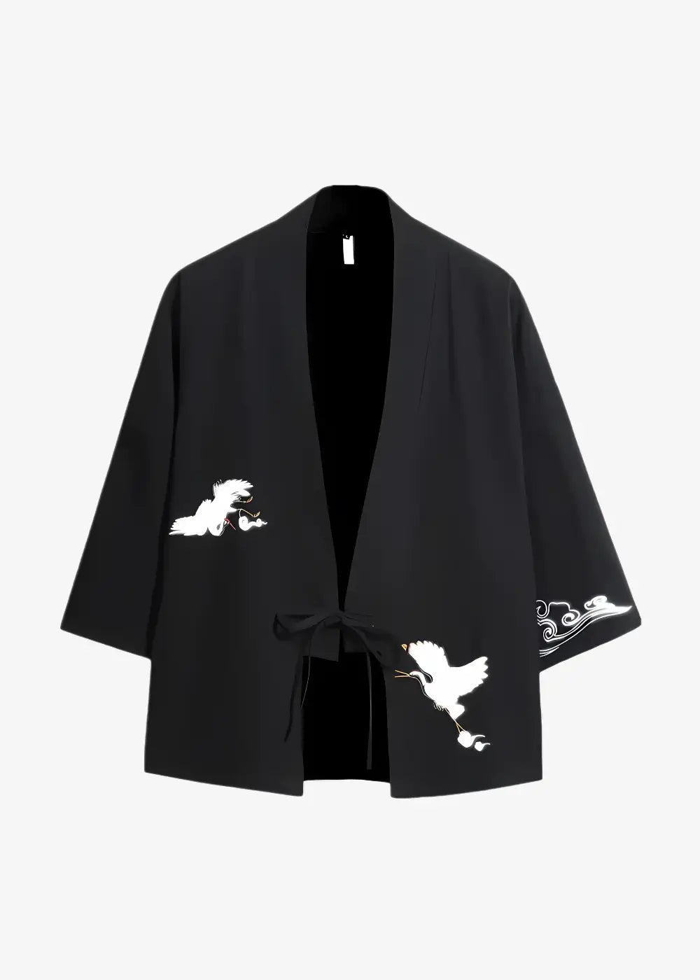Veste Kimono Noire Grues Japonaise