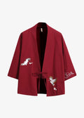 Veste Kimono Rouge en Lin Grues Japonaise