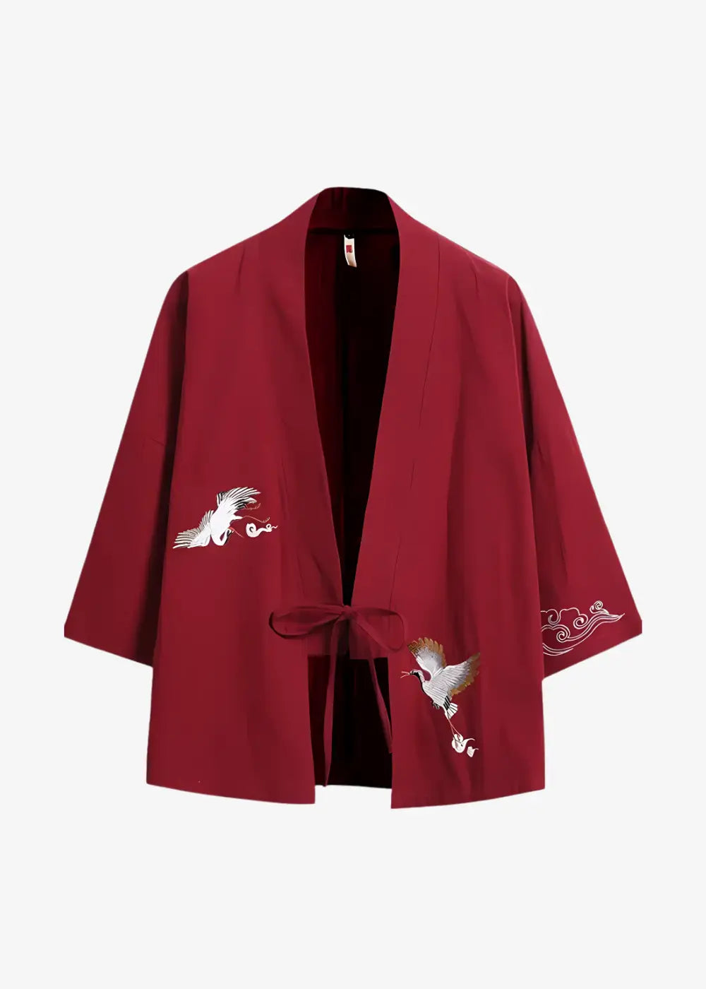 Veste Kimono Rouge en Lin Grues Japonaise