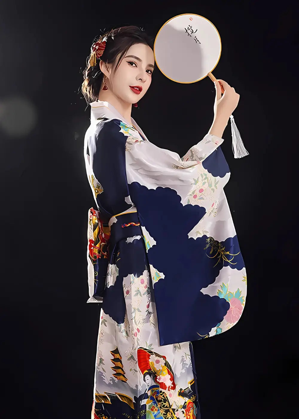 Yukata Kimono Femme Avec Obi Bleu Nuit