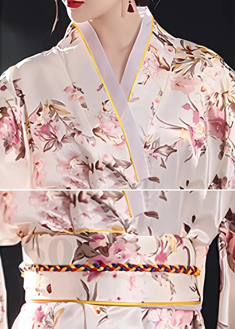 Yukata Kimono Femme Japonais Avec Obi Beige
