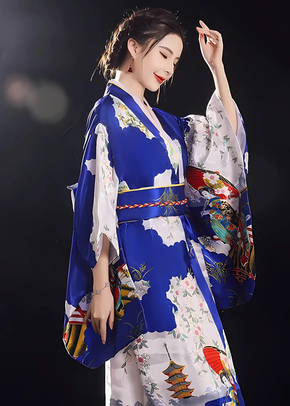 Yukata Kimono Femme Japonais Avec Obi Bleu