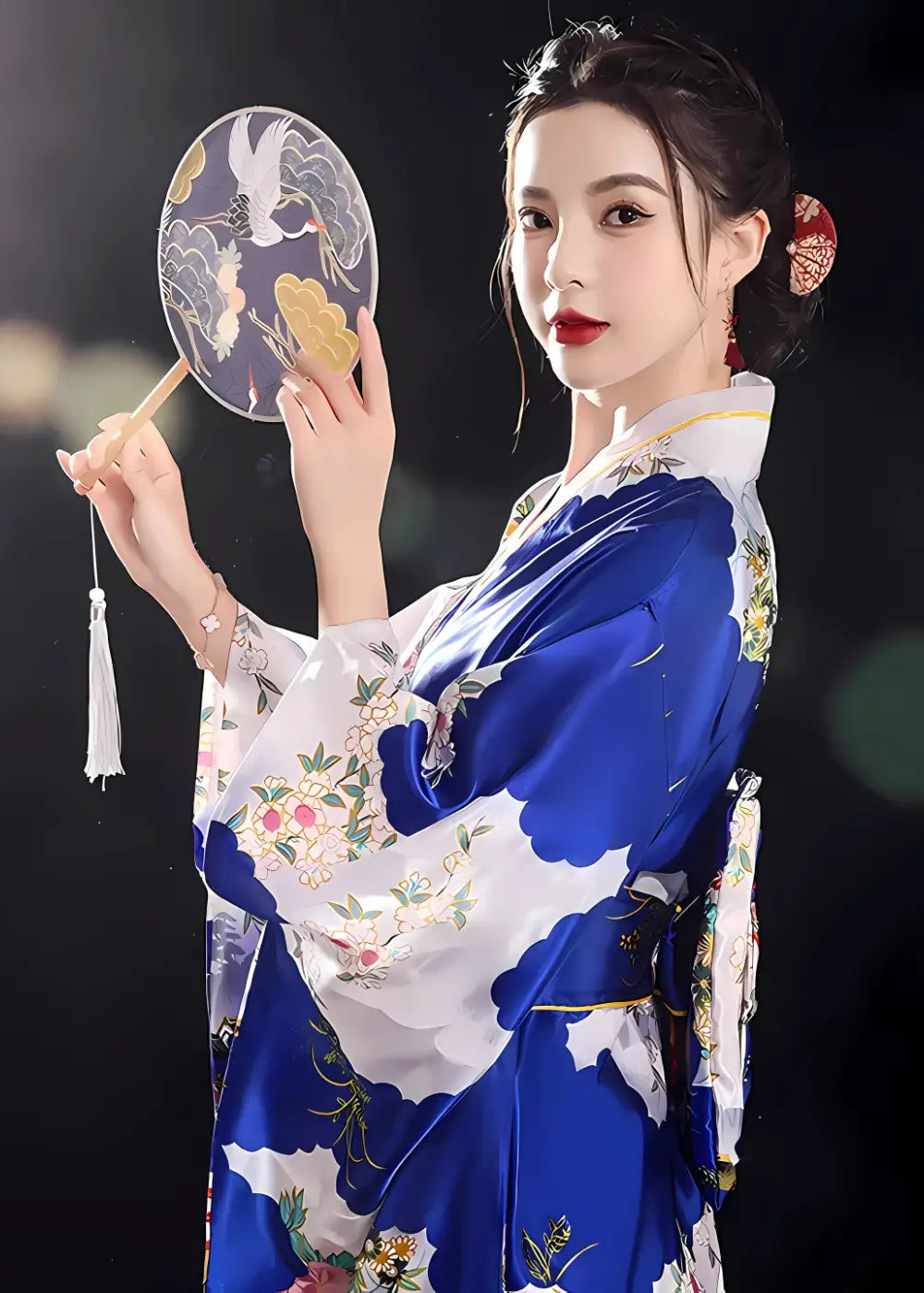 Yukata Kimono Femme Japonais Avec Obi Bleu