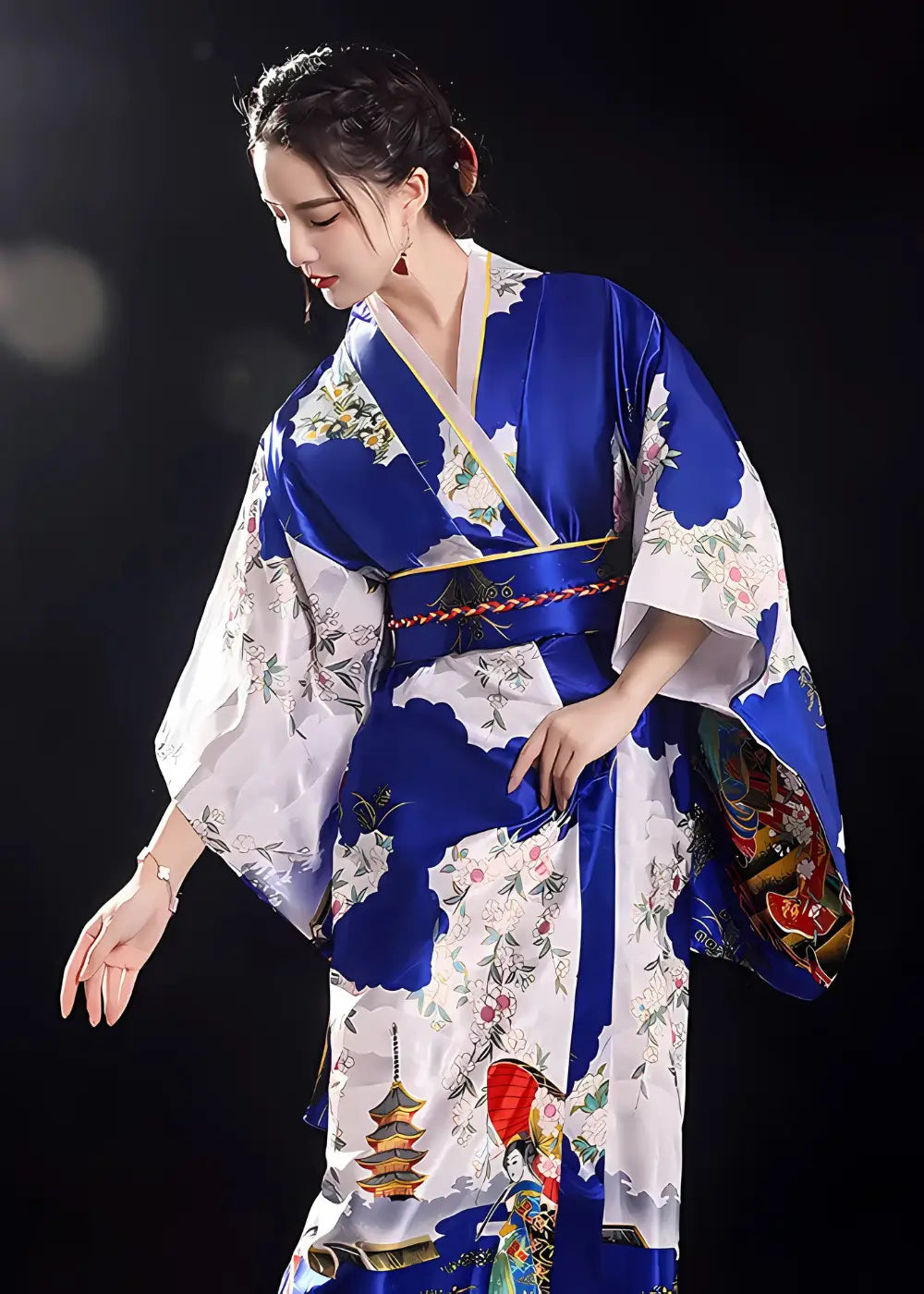 Yukata Kimono Femme Japonais Avec Obi Bleu
