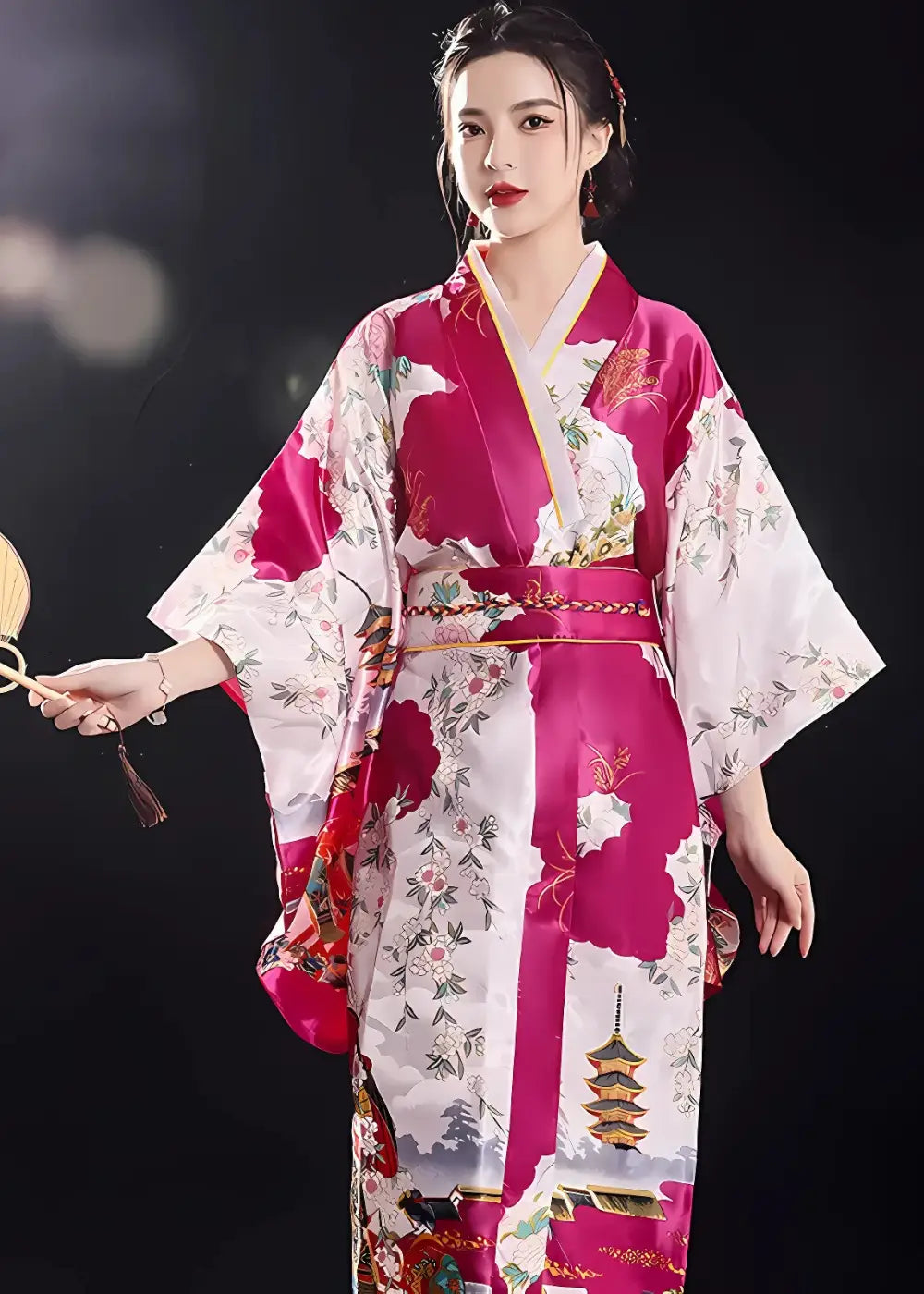 Yukata Kimono Femme Japonais Avec Obi Fuchsia
