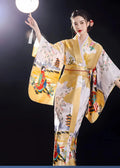 Yukata Kimono Femme Japonais Avec Obi Jaune
