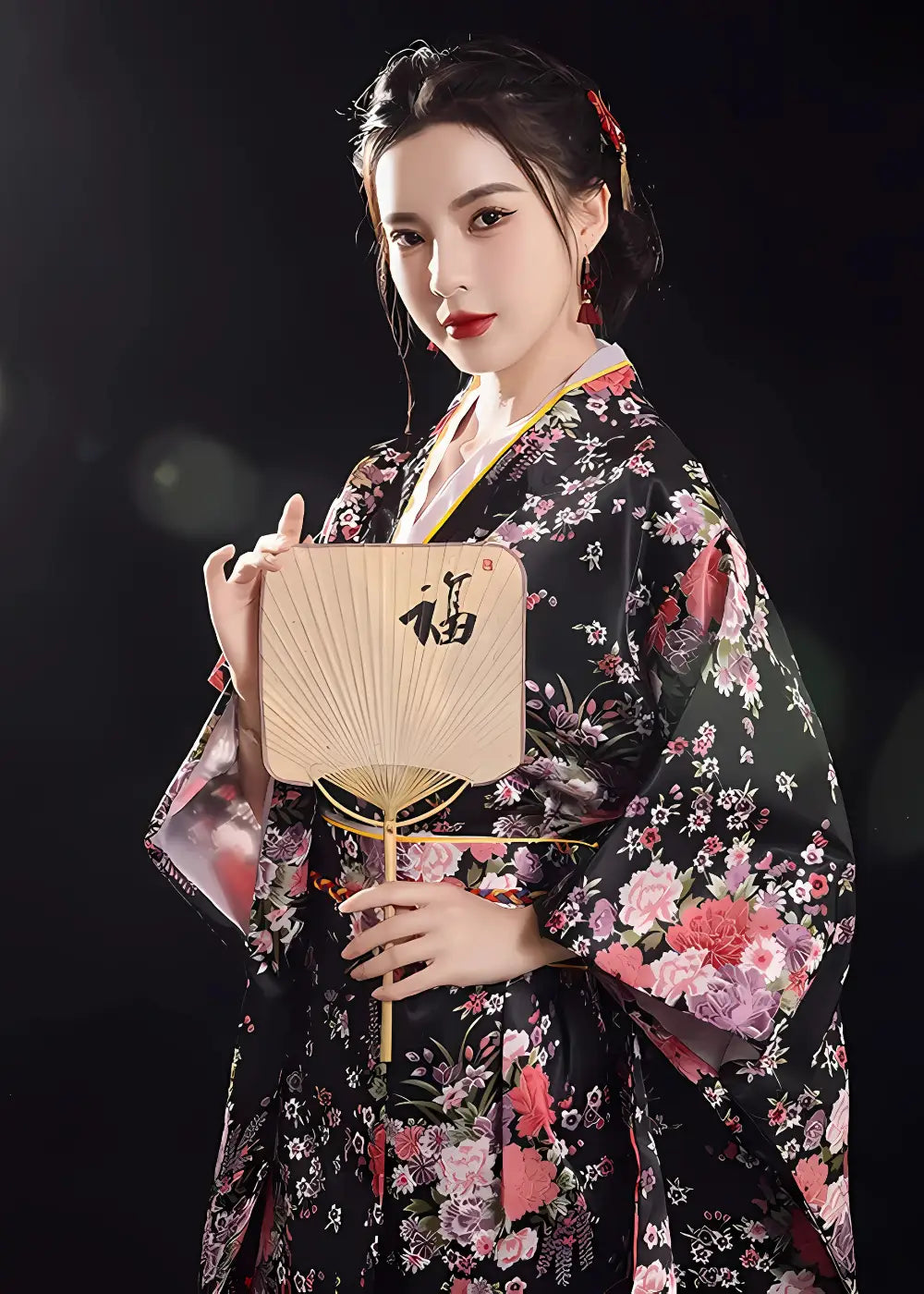 Yukata Kimono Femme Japonais Avec Obi Noir